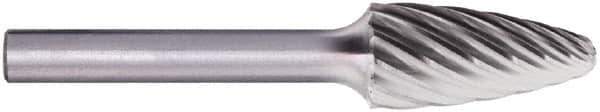 PFERD - 3/8" Cut Diam, 1/4" Shank Diam, Tree with Radius Head Fluted Cut Burr - Carbide, Radius End, 3/4" LOC, 2-1/2" OAL - Exact Tool & Supply