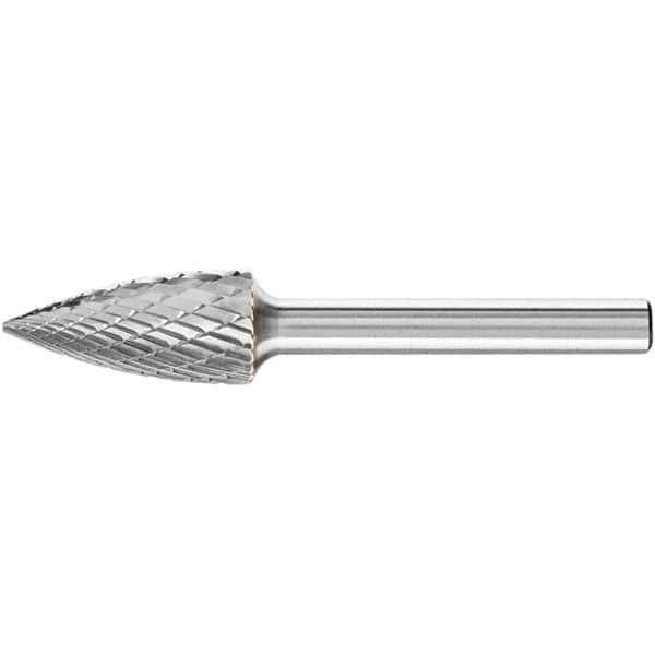 PFERD - 1/2" Cut Diam, 1/4" Shank Diam, Tree Head Double Cut Burr - Carbide, Point End, 1" LOC, 2-3/4" OAL - Exact Tool & Supply