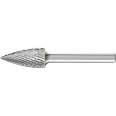 PFERD - 1/2" Cut Diam, 1/4" Shank Diam, Tree Head Double Cut Burr - Carbide, Point End, 1" LOC, 2-3/4" OAL - Exact Tool & Supply