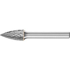 PFERD - 3/8" Cut Diam, 1/4" Shank Diam, Tree Head Double Cut Burr - Carbide, Point End, 1" LOC, 2-1/2" OAL - Exact Tool & Supply