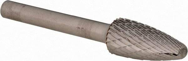 PFERD - 1/2" Cut Diam, 1/4" Shank Diam, Tree with Radius Head Double Cut Burr - Carbide, Radius End, 1" LOC, 2-3/4" OAL - Exact Tool & Supply