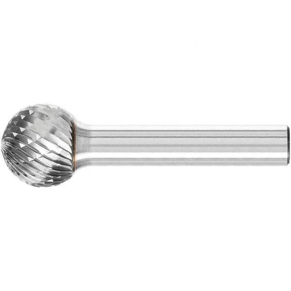 PFERD - 5/8" Cut Diam, 1/4" Shank Diam, Ball Head Double Cut Burr - Carbide, Radius End, 9/16" LOC, 2-5/16" OAL - Exact Tool & Supply