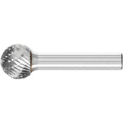 PFERD - 5/8" Cut Diam, 1/4" Shank Diam, Ball Head Double Cut Burr - Carbide, Radius End, 9/16" LOC, 2-5/16" OAL - Exact Tool & Supply