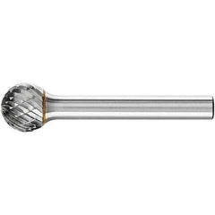 PFERD - 1/2" Cut Diam, 1/4" Shank Diam, Ball Head Double Cut Burr - Carbide, Radius End, 7/16" LOC, 2-3/16" OAL - Exact Tool & Supply