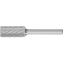 PFERD - 1/2" Cut Diam, 1/4" Shank Diam, Cylinder Head Double Cut Burr - Carbide, Flat End, 1" LOC, 2-3/4" OAL - Exact Tool & Supply