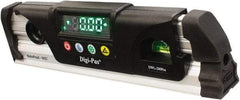 Digi-Pas - Magnetic 9-1/2" Long 2 Vial Torpedo Level - Aluminum, Black/Silver, 1 Plumb & 1 Level Vial - Exact Tool & Supply