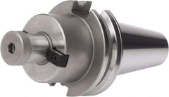 Accupro - CAT50 Dual Contact Taper Shank 1" Pilot Diam Shell Mill Holder - 8" Flange to Nose End Projection, 2-3/4" Nose Diam, 1/2-20 Lock Screw, Through-Spindle & DIN Flange Coolant - Exact Tool & Supply