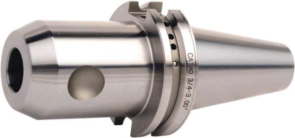 Accupro - CAT50 Dual Contact Taper Shank 1-1/2" Hole End Mill Holder/Adapter - 3" Nose Diam, 4-1/2" Projection, Through-Spindle & DIN Flange Coolant - Exact Tool & Supply