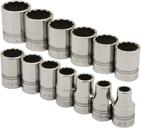 Ability One - 1/2" Drive Socket Set - 12 Points, 3/8" to 1-1/8" Range, Inch Measurement Standard - Exact Tool & Supply