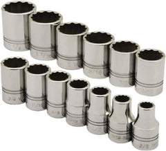 Ability One - 3/8" Drive Socket Set - 12 Points, 1/4" to 7/8" Range, Inch Measurement Standard - Exact Tool & Supply