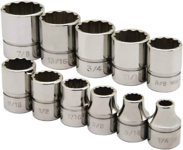 Ability One - 3/8" Drive Socket Set - 12 Points, 1/4" to 7/8" Range, Inch Measurement Standard - Exact Tool & Supply