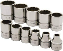 Ability One - 3/8" Drive Socket Set - 12 Points, 1/4" to 7/8" Range, Inch Measurement Standard - Exact Tool & Supply