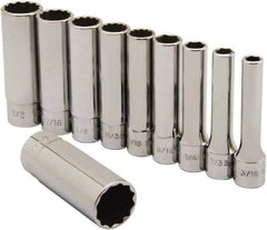 Ability One - 1/4" Drive Deep Well Socket Set - 6, 12 Points, 3/16" to 9/16" Range, Inch Measurement Standard - Exact Tool & Supply