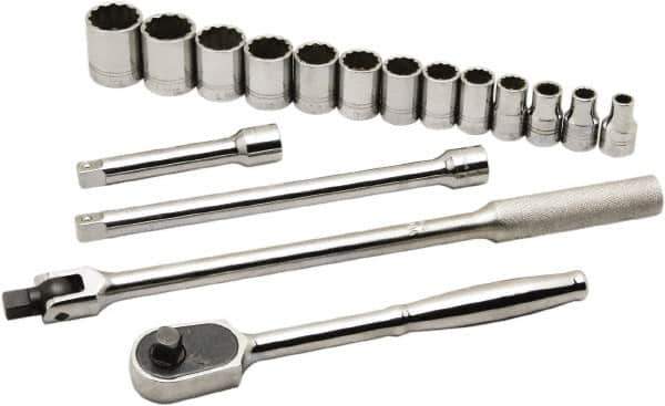 Ability One - 1/2" Drive Socket Set - 12 Points, 3/8" to 1-1/8" Range, Inch Measurement Standard - Exact Tool & Supply