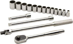 Ability One - 1/2" Drive Socket Set - 12 Points, 3/8" to 1-1/8" Range, Inch Measurement Standard - Exact Tool & Supply