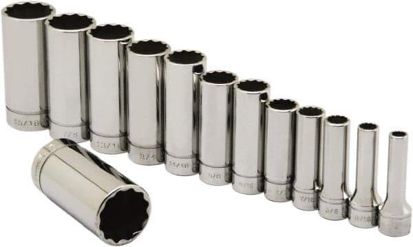 Ability One - 3/8" Drive Deep Well Socket Set - 12 Points, 1/4" to 1" Range, Inch Measurement Standard - Exact Tool & Supply
