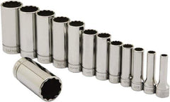 Ability One - 3/8" Drive Deep Well Socket Set - 12 Points, 1/4" to 1" Range, Inch Measurement Standard - Exact Tool & Supply
