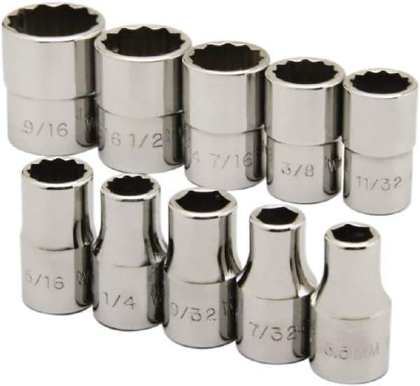 Ability One - 1/4" Drive Socket Set - 6, 12 Points, 3/16" to 9/16" Range, Inch Measurement Standard - Exact Tool & Supply