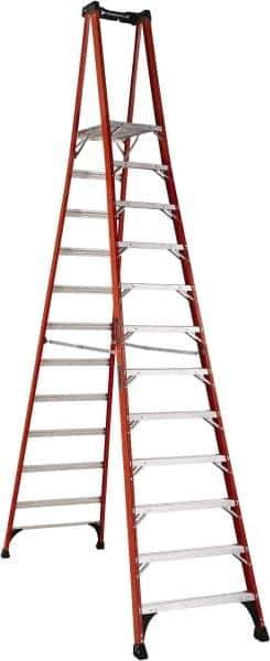 Louisville - 12 Steps, 12' High, Type IAA Rating, Fiberglass Platform Ladder - 375 Lb Load Capacity, 36-13/16" Base Width - Exact Tool & Supply