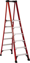 Louisville - 5 Steps, 5' High, Type IAA Rating, Fiberglass Platform Ladder - 375 Lb Load Capacity, 26-5/16" Base Width - Exact Tool & Supply