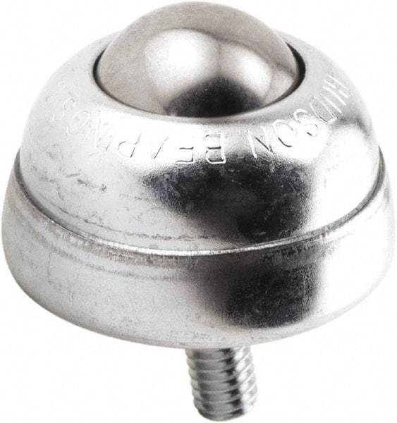 Hudson Bearing - 1 Inch Diameter, Round, Stainless Steel Ball Transfer - 1-3/4 Inch Overall Diameter, 1-3/8 Inch Mount Height, 75 Lb. Capacity - Exact Tool & Supply