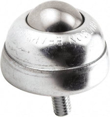 Hudson Bearing - 1 Inch Diameter, Round, Stainless Steel Ball Transfer - 1-3/4 Inch Overall Diameter, 1-3/8 Inch Mount Height, 75 Lb. Capacity - Exact Tool & Supply