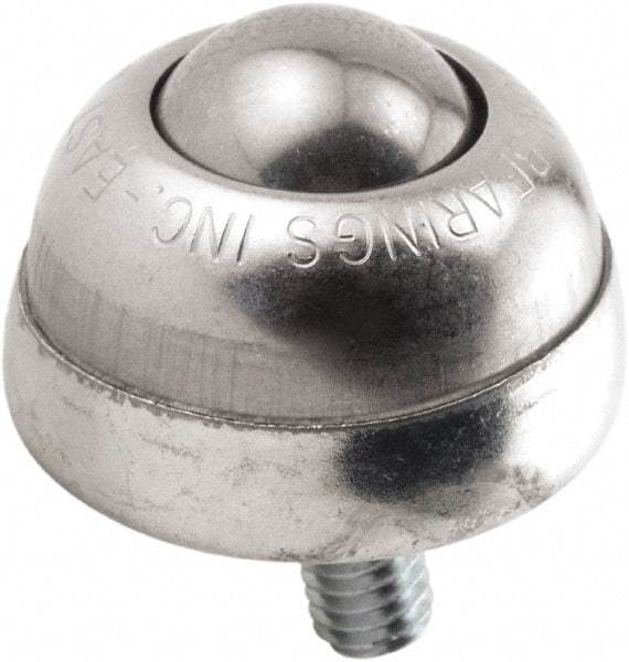 Hudson Bearing - 1 Inch Diameter, Round, Stainless Steel Ball Transfer - 1-3/4 Inch Overall Diameter, 1-3/8 Inch Mount Height, 75 Lb. Capacity - Exact Tool & Supply