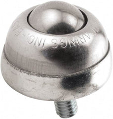 Hudson Bearing - 1 Inch Diameter, Round, Stainless Steel Ball Transfer - 1-3/4 Inch Overall Diameter, 1-3/8 Inch Mount Height, 75 Lb. Capacity - Exact Tool & Supply