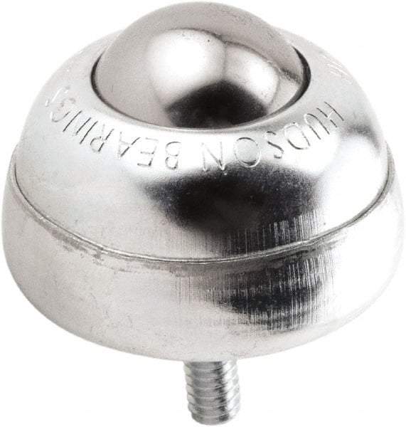 Hudson Bearing - 1 Inch Diameter, Round, Stainless Steel Ball Transfer - 1-3/4 Inch Overall Diameter, 1-3/8 Inch Mount Height, 75 Lb. Capacity - Exact Tool & Supply