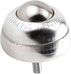 Hudson Bearing - 1 Inch Diameter, Round, Stainless Steel Ball Transfer - 1-3/4 Inch Overall Diameter, 1-3/8 Inch Mount Height, 75 Lb. Capacity - Exact Tool & Supply