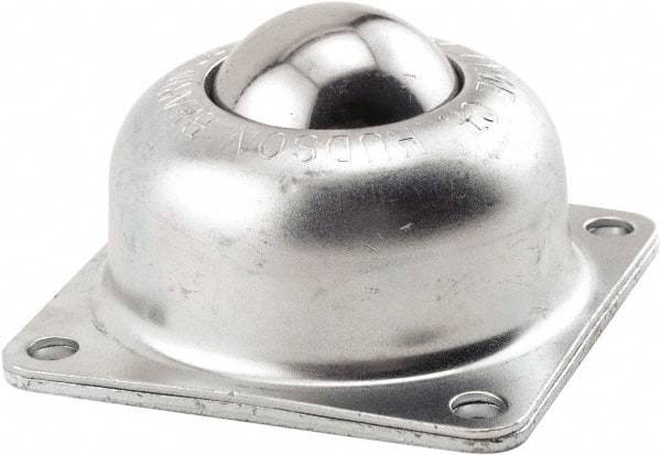 Hudson Bearing - 1-1/2 Inch Diameter, Square, Stainless Steel Ball Transfer - 1.1875 Inch Mount Height, 250 Lb. Capacity - Exact Tool & Supply