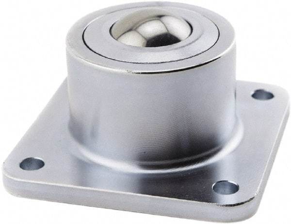 Hudson Bearing - 1.1875 Inch Diameter, Square, Stainless Steel Ball Transfer - 1.7813 Inch Mount Height, 750 Lb. Capacity - Exact Tool & Supply