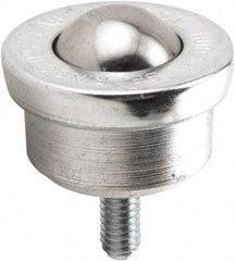 Hudson Bearing - 1 Inch Diameter, Round, Stainless Steel Ball Transfer - 1.6719 Inch Overall Diameter, 1-1/4 Inch Mount Height, 200 Lb. Capacity - Exact Tool & Supply