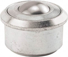 Hudson Bearing - 1.1875 Inch Diameter, Round, Stainless Steel Ball Transfer - 2 Inch Overall Diameter, 1/2 Inch Mount Height, 750 Lb. Capacity - Exact Tool & Supply