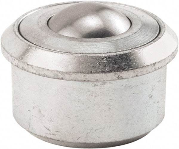 Hudson Bearing - 1.1875 Inch Diameter, Round, Carbon Steel Ball Transfer - 2 Inch Overall Diameter, 1/2 Inch Mount Height, 750 Lb. Capacity - Exact Tool & Supply