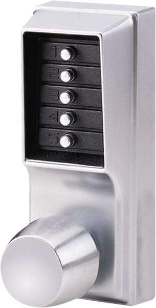 Kaba Access - 1-3/8 to 2-1/4" Door Thickness, Satin Chrome Pushbutton Knob Lockset - 2-3/4" Back Set, 1 Code, Zamak3, Nonkey Override Cylinder - Exact Tool & Supply