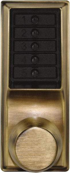 Kaba Access - 1-3/8 to 2-1/4" Door Thickness, Antique Brass Pushbutton Knob Lockset - 2-3/4" Back Set, 1 Code, Nonkey Override Cylinder - Exact Tool & Supply