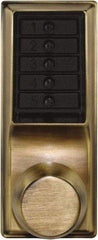 Kaba Access - 1-3/8 to 2-1/4" Door Thickness, Antique Brass Pushbutton Knob Lockset - 2-3/4" Back Set, 1 Code, Nonkey Override Cylinder - Exact Tool & Supply