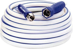 Legacy - 50' Long Marine/RV Hose - 1/2" Diam, 3/4" GHT, Hi-Tec Polymer, 150 psi, All Season, White with Blue Stripe - Exact Tool & Supply