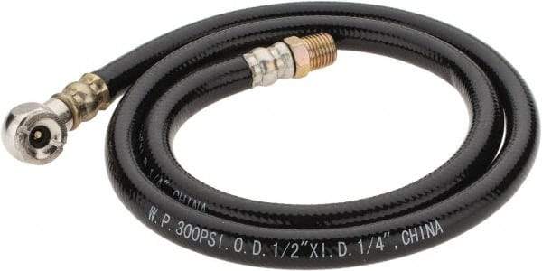 PRO-SOURCE - 1/4" ID x 1/2" OD 3' Long Air Tank Hose - Tire Chuck Ends, 300 Working psi, 158°, 1/4" Fitting, Black - Exact Tool & Supply