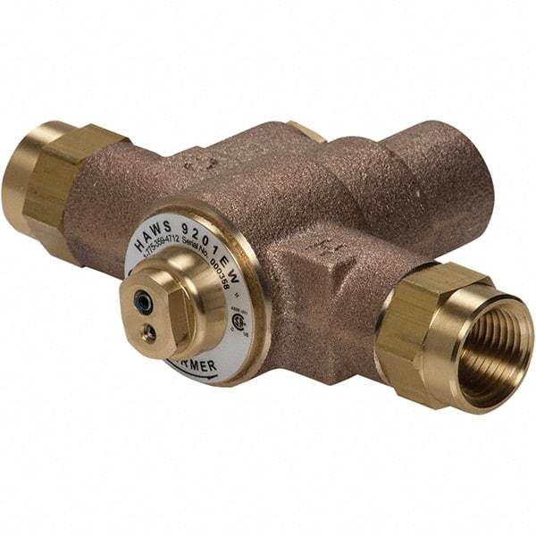 Haws - 1/2" Inlet, 2-5/8" Long x 6-1/8" Wide x 5-1/4" High, Brass Plumbed Wash Station Tempering Valve - Compatible with Combination Drench Shower & Eye/Face Wash Stations - Exact Tool & Supply