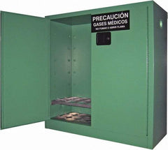 Securall Cabinets - 2 Door, Green Steel Standard Safety Cabinet for Flammable and Combustible Liquids - 44" High x 43" Wide x 18" Deep, Manual Closing Door, 3 Point Key Lock, D, E Cylinder Capacity - Exact Tool & Supply