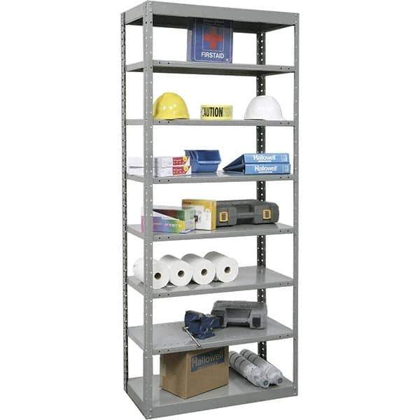 Hallowell - 8 Shelf Starter Heavy-Duty Open Steel Shelving - 400 Lb Capacity, 48" Wide x 87" High x 12" Deep, Gray - Exact Tool & Supply