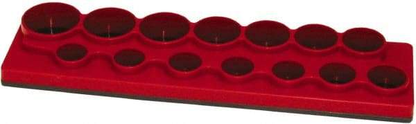 Made in USA - 12 Piece Capacity Magnetic Shallow Socket Holder - 1/2" Drive, Red - Exact Tool & Supply