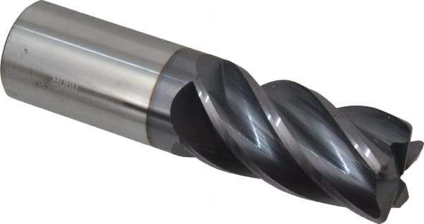 Accupro - 1", 5 Flute, Single End, Solid Carbide, 0.09" Corner Radius End Mill - 4" OAL, Right Hand Flute, 2" LOC, Right Hand Cut - Exact Tool & Supply