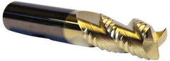Accupro - 1/2" Diam, Coarse Pitch, 1-1/4" LOC, 3 Flute Solid Carbide 0.06" Corner Radius Roughing End Mill - ZrN Finish, 3" OAL, 1/2" Shank Diam, Single End, Centercutting, 30° Helix - Exact Tool & Supply