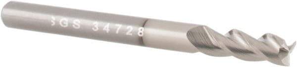 SGS - 5/16", 5/8" LOC, 5/16" Shank Diam, 2-1/2" OAL, 3 Flute, Solid Carbide Square End Mill - Single End, TiB2 Finish, Spiral Flute, 38° Helix, Right Hand Cut, Right Hand Flute, Series 43 - Exact Tool & Supply