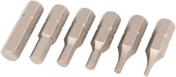 Wiha - 6 Piece, 1/4" Drive Screwdriver Insert Bit Set - 1/16 to 3/16" Hex - Exact Tool & Supply