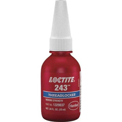 Loctite - 10 mL Bottle, Blue, Medium Strength Liquid Threadlocker - Series 243, 24 hr Full Cure Time, Hand Tool, Heat Removal - Exact Tool & Supply