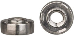 Electro Hardware - #10-32, 0.44" Body Diam, Round Head, Grade 303 Stainless Steel Weld Nut - 0.155" Pilot Height, 0.03" Min Panel Thickness, Passivated Finish - Exact Tool & Supply